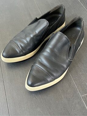 Vince Black Leather Slip-On Sneakers with Cream Sole